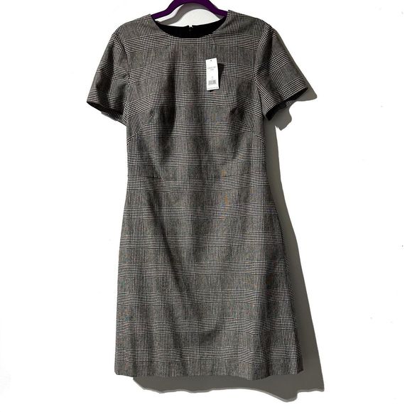 Banana Republic Dress Glen Plaid Shift Wool Blend Short Sleeve Size 8 T Tall NWT - Picture 1 of 9